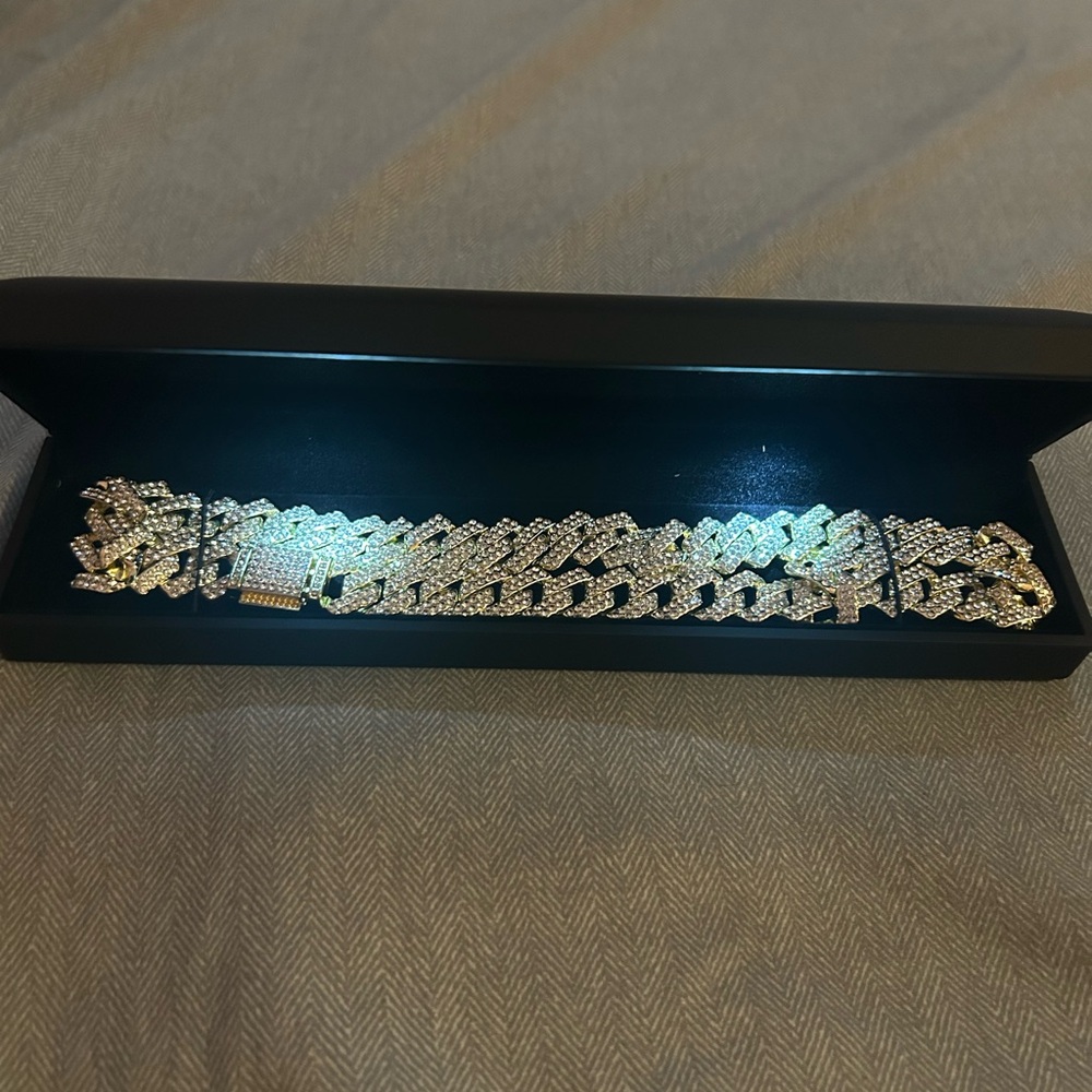 18k yellow gold plated bust down Cuban link chain